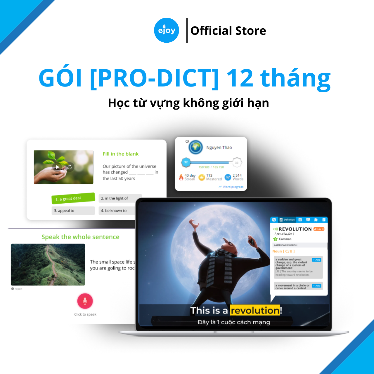 Gói học Tiếng Anh 12 tháng - Tra cứu kiến thức bằng AI trên mọi nền tảng, xem video song ngữ