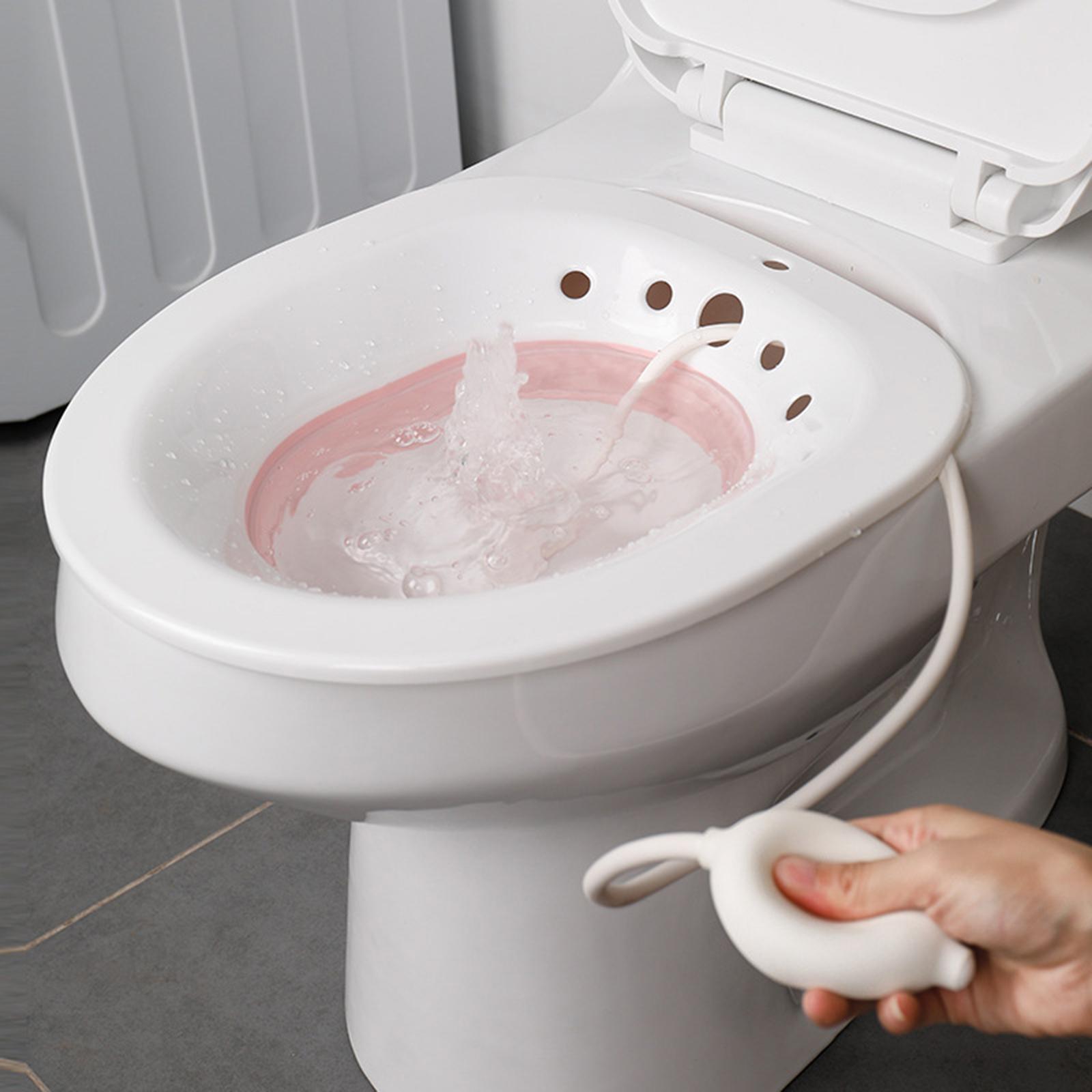 Sitz Bath Toilet Bidet Tub with Flusher for Postpartum Care White Pink