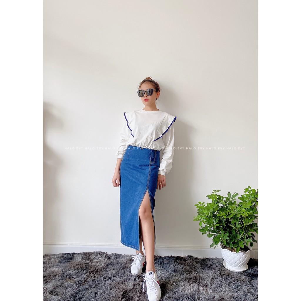 Chân Váy Phong Cách Hàn Quốc - Denim Chữ A Lưng Cao Ôm Dáng Xinh Xắn