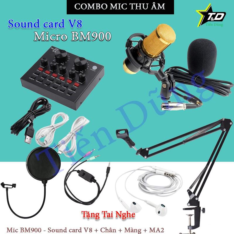 COMBO MICRO THU ÂM B900 SOUND CARD XOX K10 CHÂN MÀNG LỌC DÂY MA2 Tặng Tai nghe