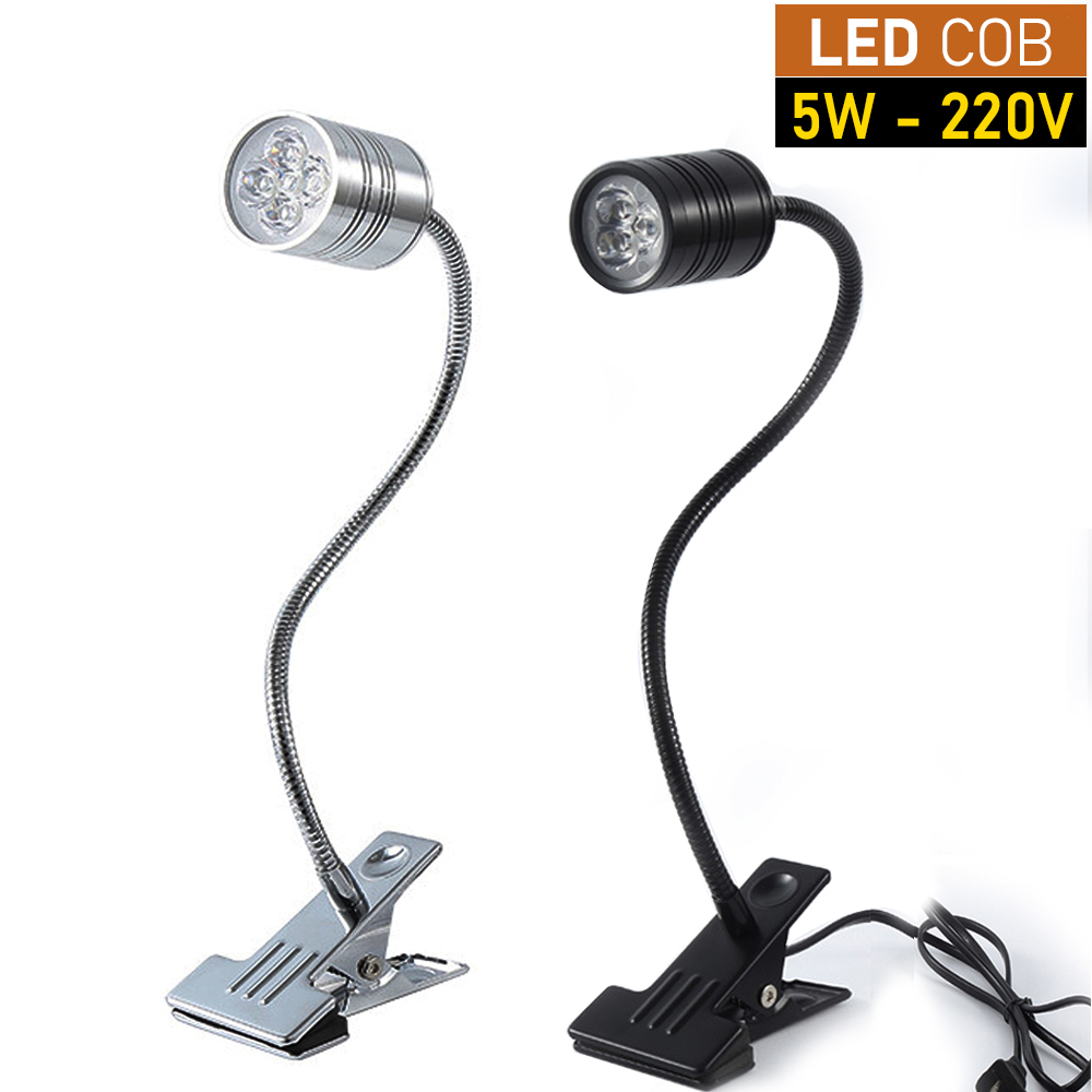 Đèn kẹp đọc sách đầu giường BOLUX 5W-220V, Bóng Led COB ánh sáng chiếu rọi tập trung, Thân đèn Kim loại uốn 360 độ