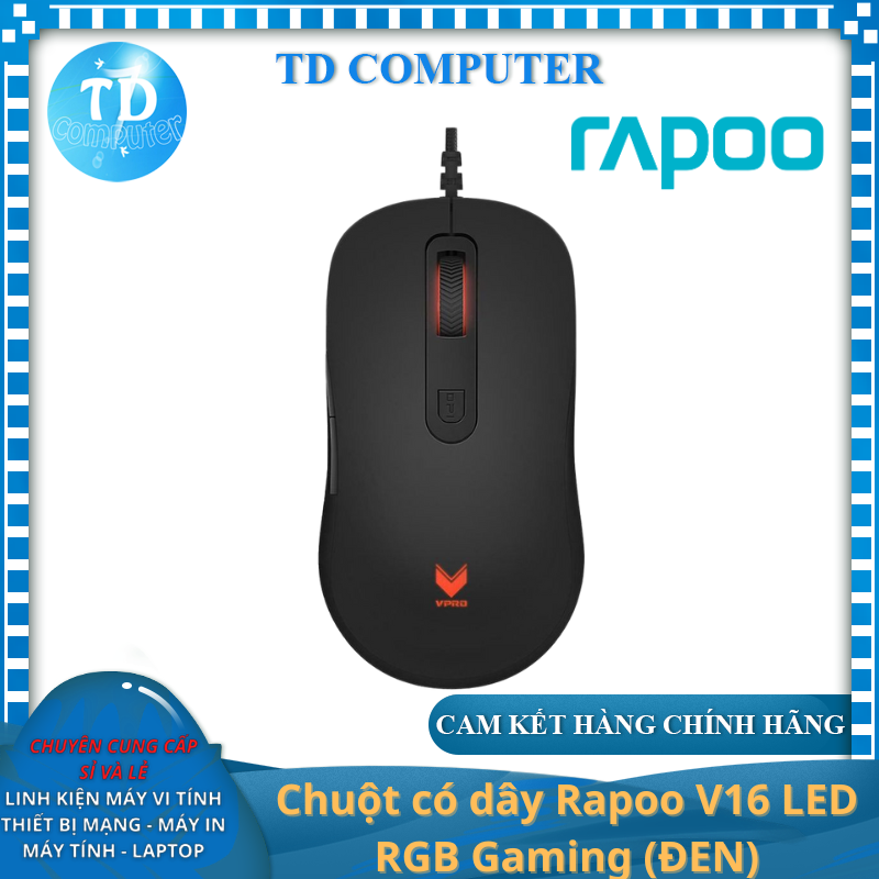 Chuột có dây Rapoo V16 LED RGB Gaming (ĐEN) - Hàng chính hãng Nam Thành phân phối