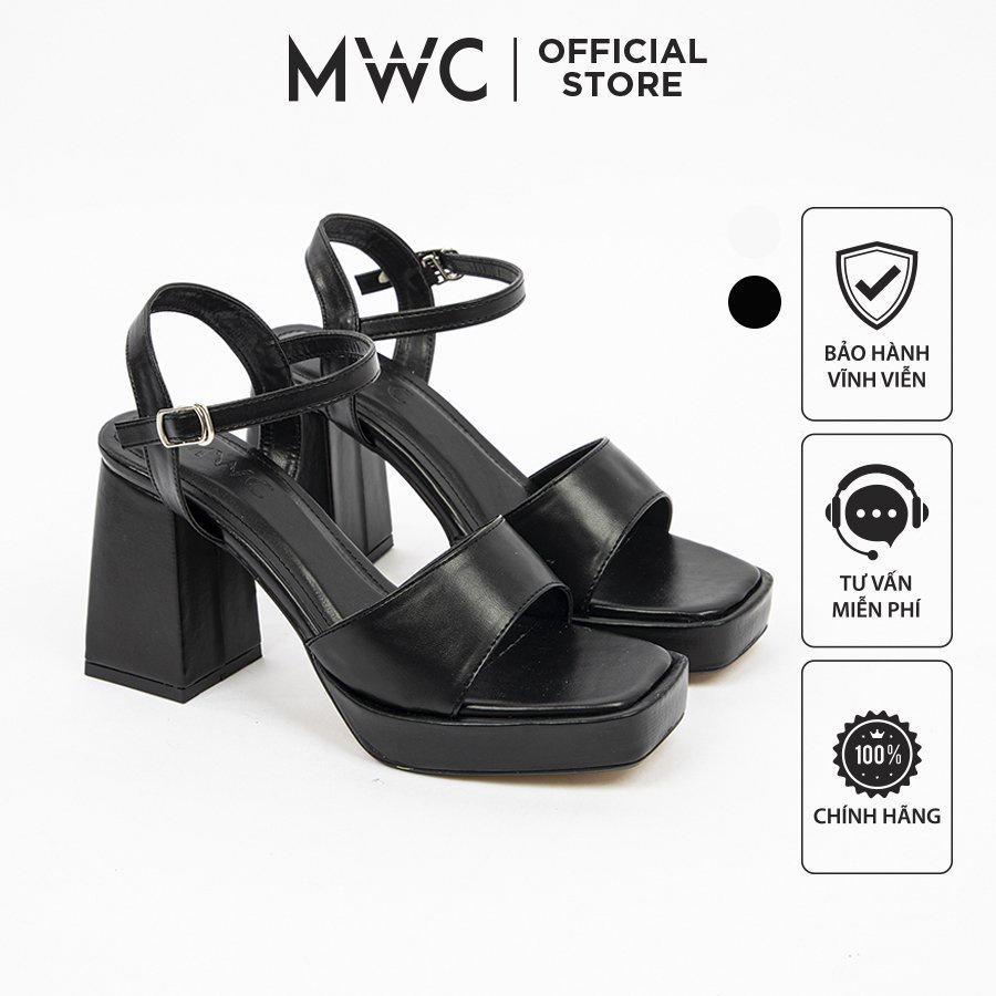 Giày Cao Gót MWC 4365 - Giày Sandal Cao Gót Đế Đúp Quai Ngang Mũi Vuông Thời Trang