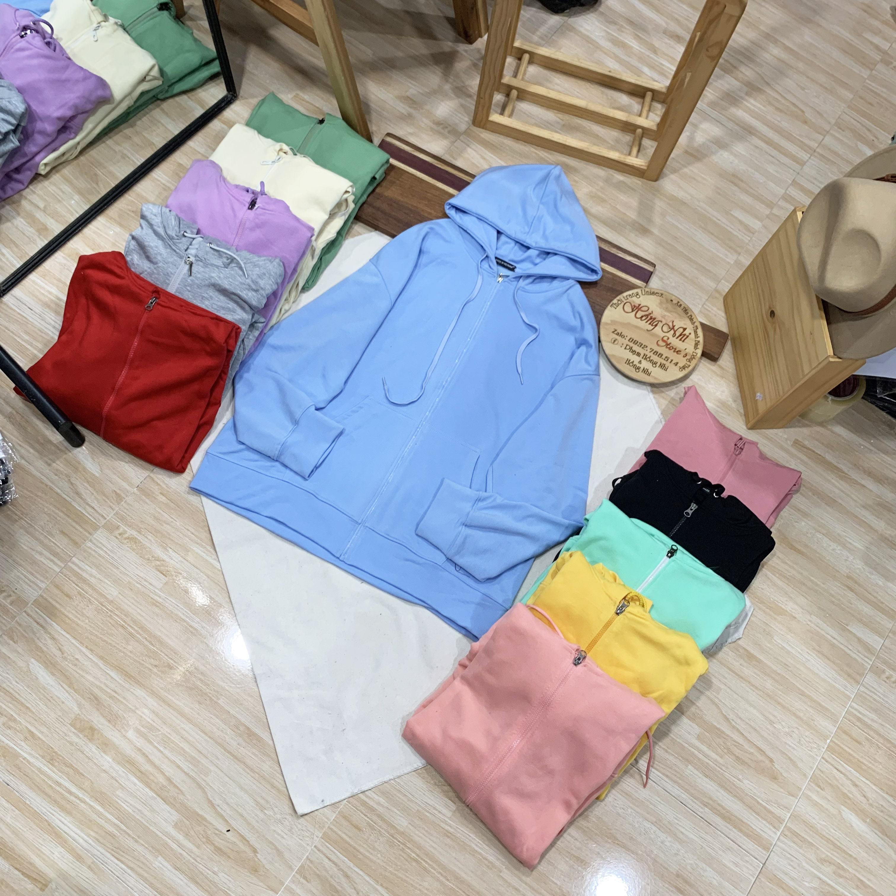 Áo Khoác Hoodie Zip Trơn Oversize Ulzzang Unisex Hoodie Dây Kéo Màu Xanh Dáng Rộng - MM
