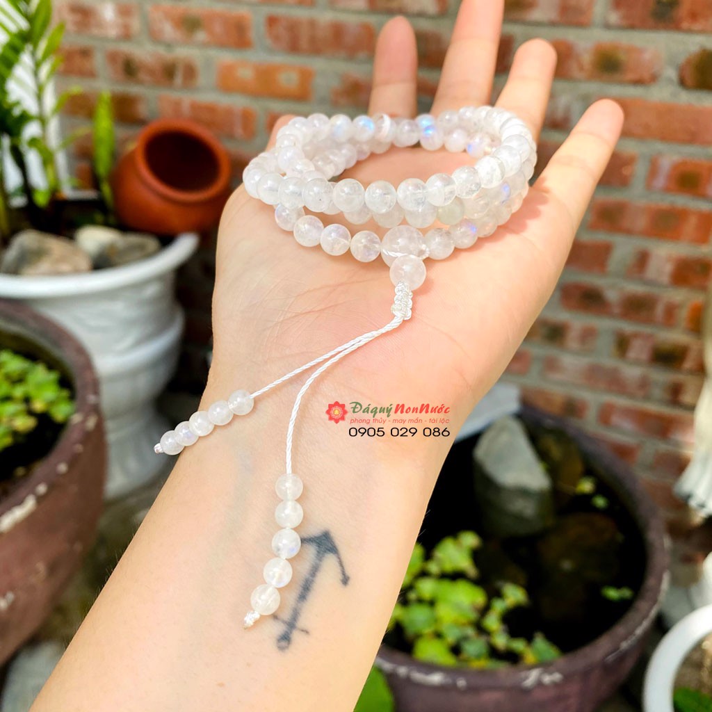 Chuỗi dây đeo Nữ đá thạch anh mặt trăng Moonstone 7 ly - đá Non Nước