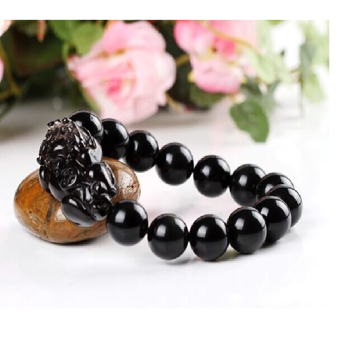 VÒNG TAY ĐÁ ĐEN TÌ HƯU HẠT 10-12 LY CHO NAM VÀ NỮ