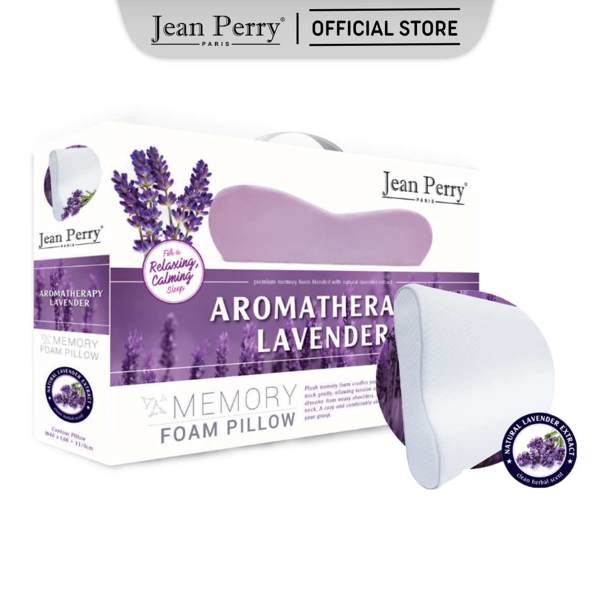 Gối nằm chiết xuất hoa oải hương Jean Perry Memory Foam Lavender Contour 40x60x11/9cm