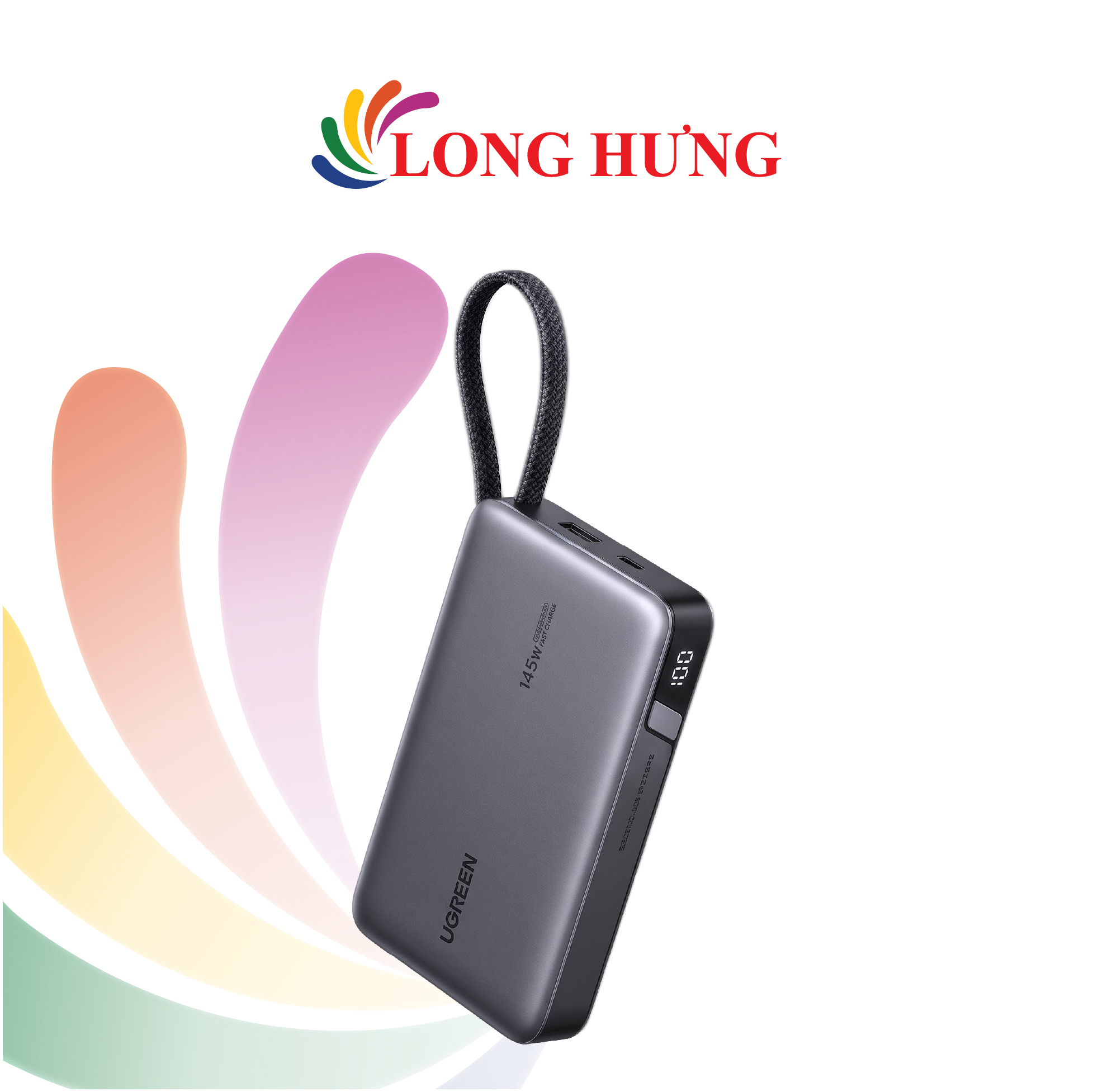 Sạc dự phòng Ugreen Power Bank Built-In Dual Cable 25cm 1USB 2Type-C 145W 20000mAh PB551 55992B - Hàng chính hãng