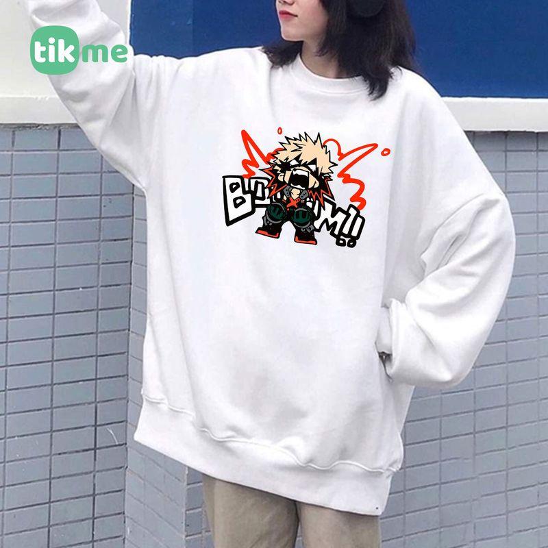 Áo nỉ sweater dáng rộng My Hero Academia Katsuki Bakugo size XS-2XL