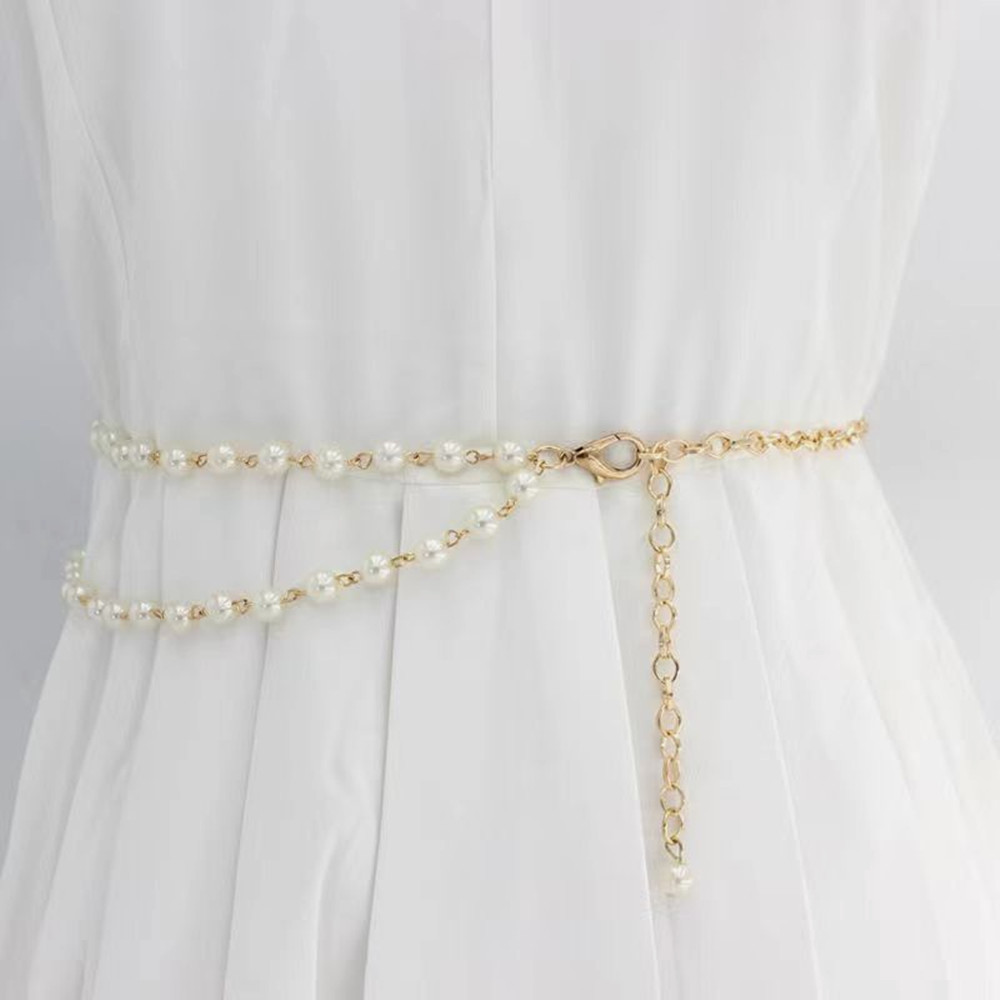 Belt váy đai váy thắt lưng dạng xích chuỗi ngọc trai ấn tượng