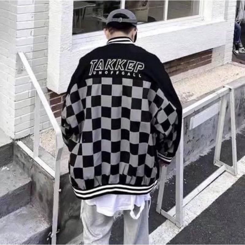 Áo khoác Bomber jacket nam nữ đẹp chất dạ in họa tiết caro Áo khoác varsity chất nỉ dạ caro cao cấp