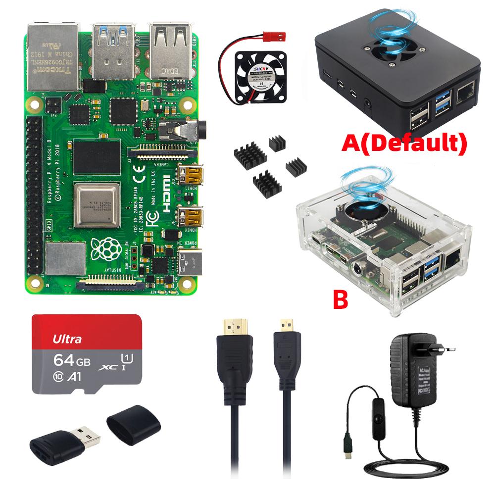 Raspberry PI 4 Model B 8 4 2 1 GB RAM CASE SOFT SINDS Bộ điều hợp năng lượng Tùy chọn 32 64 128 GB TF Thẻ cho RPI 4