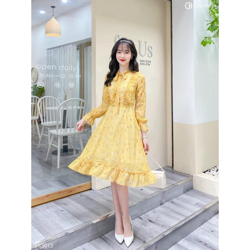 Gunkaymatter Đầm Nữ Đầm Xòe Tay Dài Bèo Lai Cột Nơ Chất Liệu Voan Cao Cấp Thời Trang Nữ Màu Sắc Nhã Nhặn