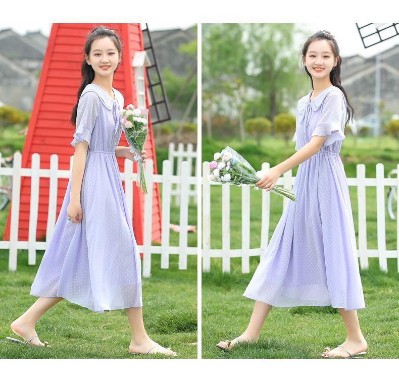 SHUANGYAN Cô gái mùa hè ăn mặc trường đại học phong cách tây váy công chúa cô gái lớn váy mùa hè 12 năm cô gái chiffon đầm dài