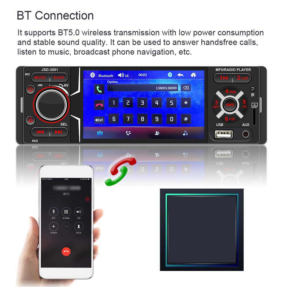 4.1 Inch Single Din Car Stereo BT Touchscreen MP5 Player FM Radio Receiver Support TF/USB/AUX-IN Hands-Free Calling Reverse Picture Steering Wheel Control
