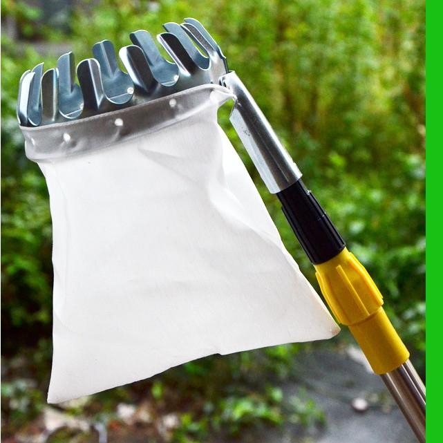 Vợt Hái Trái Cây Trên Cao Đa Năng Kèm Túi Vải, Dụng Cụ Hái Hoa Quả Kim Loại Siêu Bền Đẹp - Loại Tốt