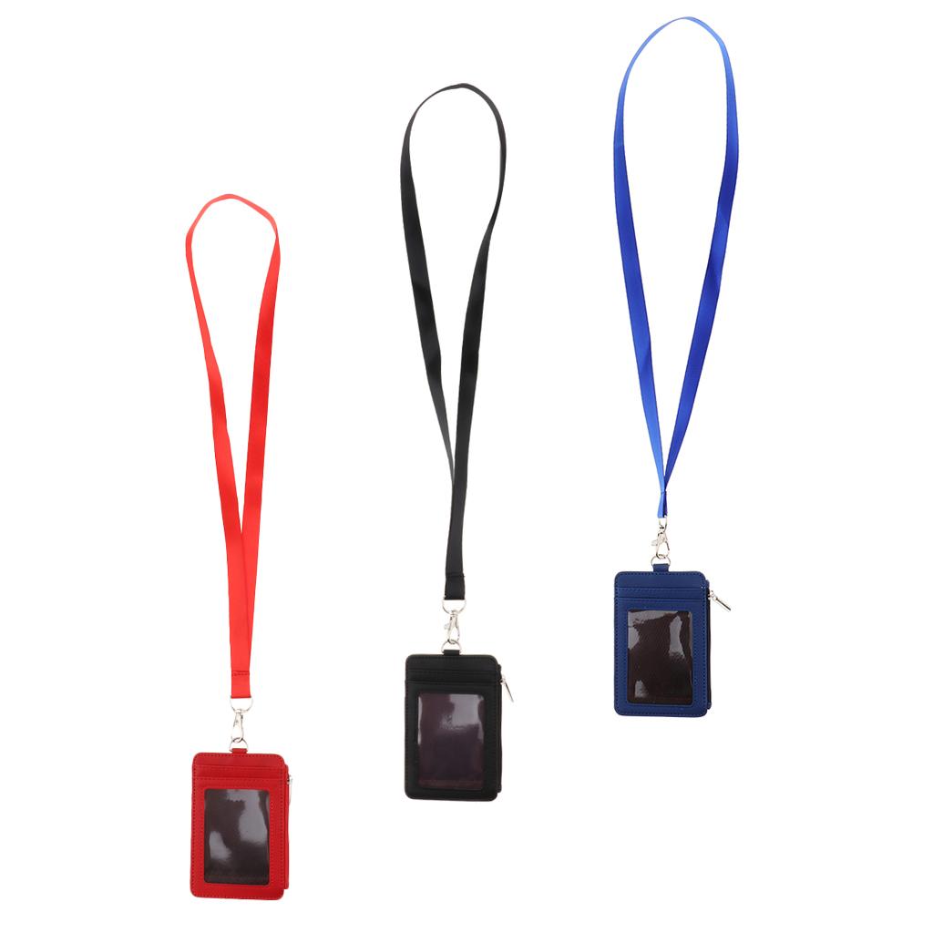 Footful 3 Gói Đứng Da PU Kinh Doanh Dây Kéo Huy Hiệu Thẻ Tag Giá Đỡ Dây Đeo Cổ