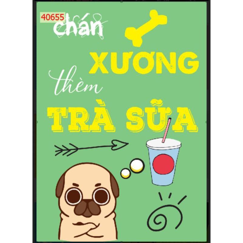 Combo 3bức tranh Lụa dán quán trà sữa 3d trang trí quán KT 40x80cm x 3 tấm