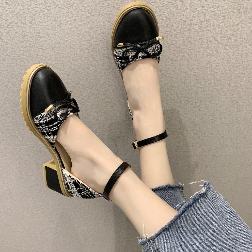 Thick heel shoes women 2020 new spring fairy shoes shallow mouth empty shoes women versatile small fragrant sandals summer