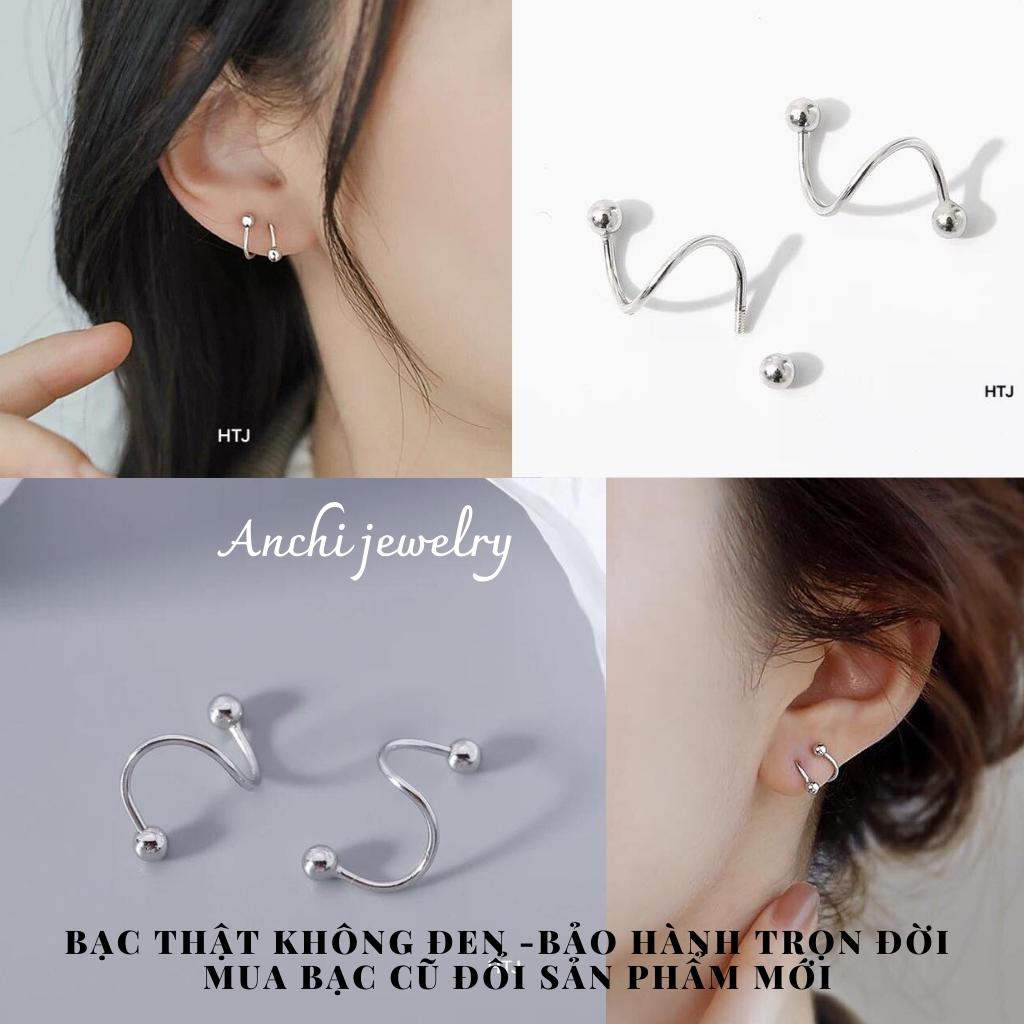 Bông tai vàng tây xoắn lò xo 2 đầu bi zen xoáy đeo được nhiều kiểu hiphop ôm vành cá tính,Anchijewelry - Giá lẻ 1 chiếc bông tai bạc