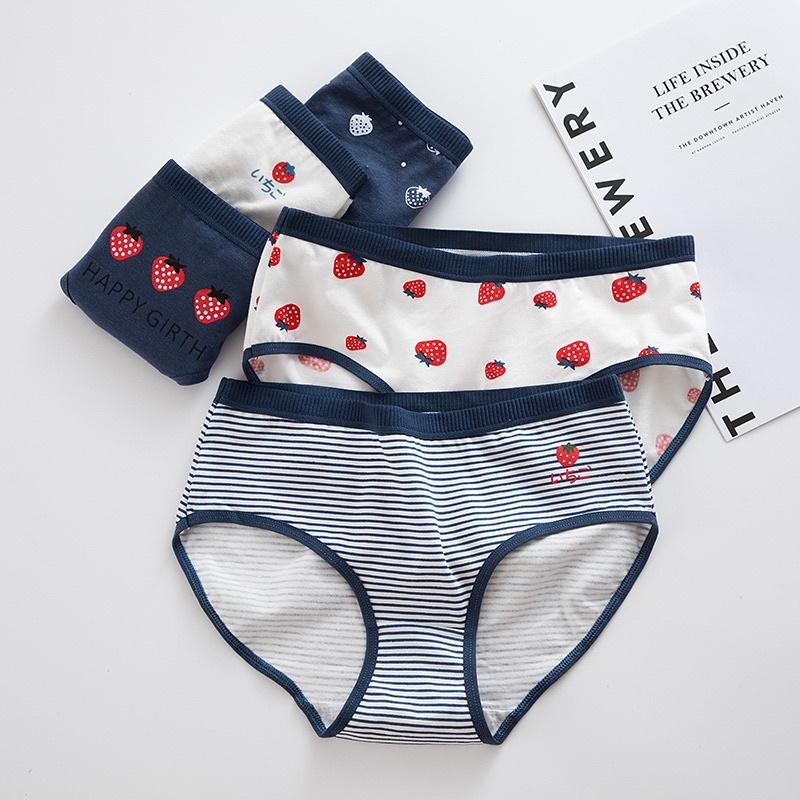 Quần Lót Nữ Cotton Siêu Thoáng Nâng Mông Dâu Tây Tím Than Siêu xinh QL10