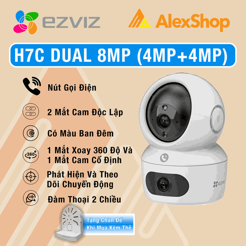 Camera 2 Mắt trong nhà EZVIZ H7C 8MP có màu ban đêm, quay 360 độ, đàm thoại 2 chiều-Hàng chính hãng