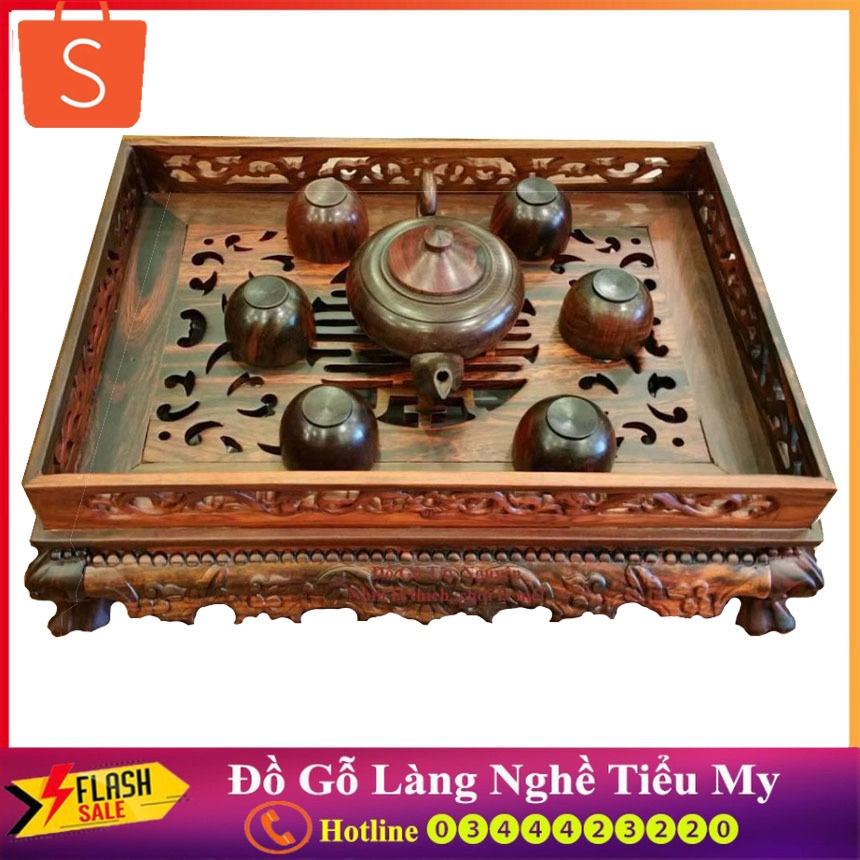 Khay Trà Gỗ Cẩm Đầu Rồng Chân Quỳ, Trạm khắc hoa văn cầu kỳ và tinh xảo