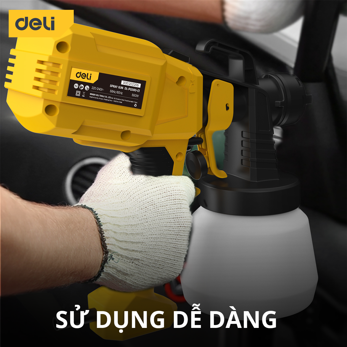 Súng Phun Sơn Điện Deli - Máy Phun Sơn Cầm Tay Công Suất 550W Dung Tích 800ml 4 Kiểu Phun Có Thể Thay Đổi