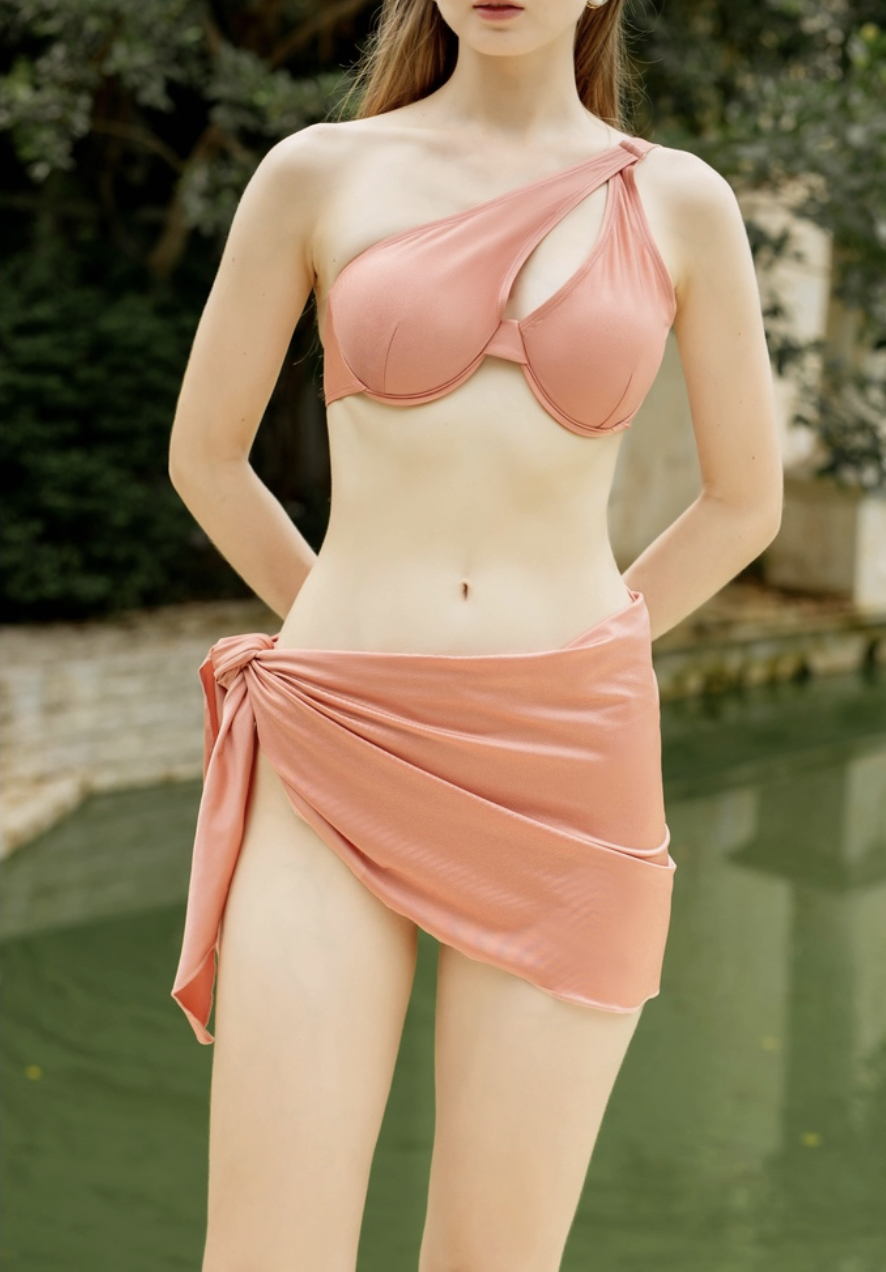 Đồ bơi nữ cao cấp dạng hai mảnh áo gọng phối váy cover cách điệu - NUDE - VS176_NUDE