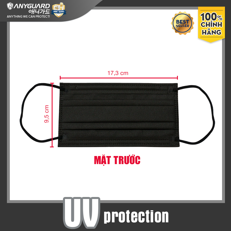 [NEW] Khẩu Trang Anyguard Hàn Quốc 3 Lớp Màu Đen Chính Hãng -  Lọc 99% Vi Khuẩn, UV Protection (Hộp 30 Cái) - Bảo Vệ Hằng Ngày - Tiêu Chuẩn Công Nghệ Hàn Quốc - ISO 9001:2015, ISO 13485:2016, QCVN 01:2017/BTC