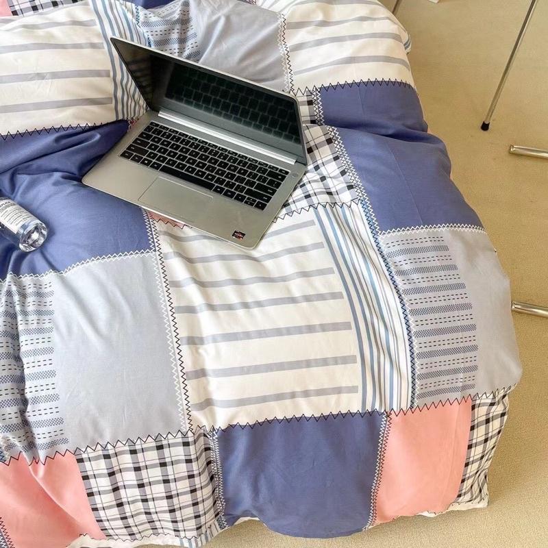 Bộ Chăn Ga Gối Cotton Living 100%Cotton Hàng Nhập Khẩu Cao Cấp 4 Món Kẻ Ô Hiện Đại