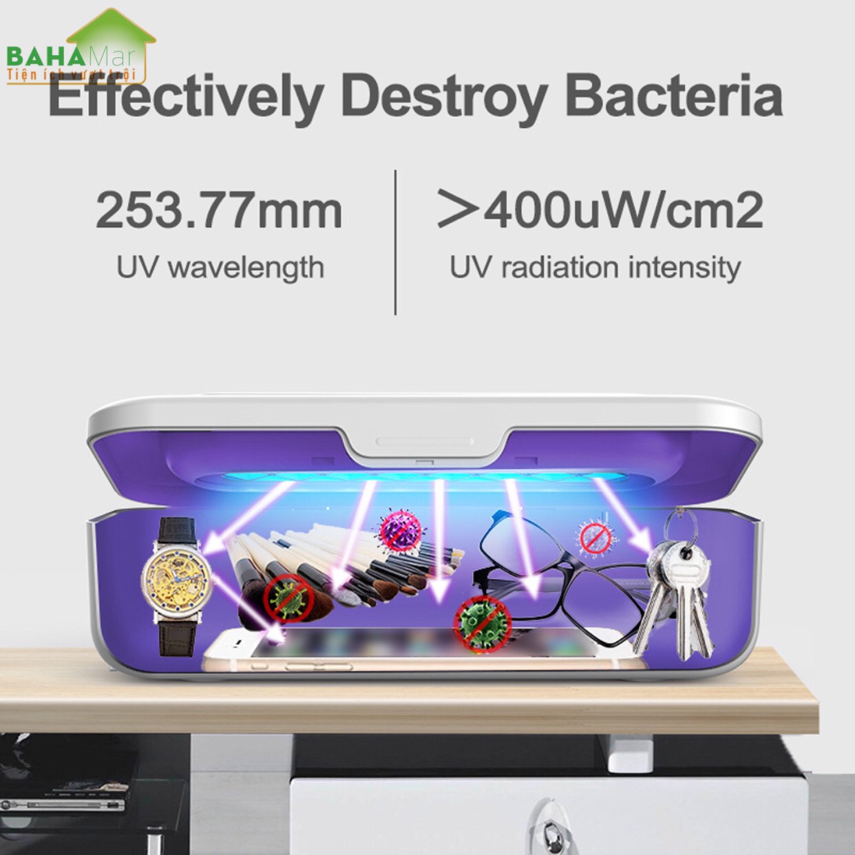 HỘP THANH LỌC KHỬ KHUẨN ĐỒ DÙNG, ĐỒ CHƠI, ĐỒ LÓT BẰNG ĐÈN OZONE VÀ TIA UV "BAHAMAR" có hai chức năng tinh lọc tia cực tím và ozone, thanh lọc khả năng mạnh hơn, cho bạn bảo vệ kép.