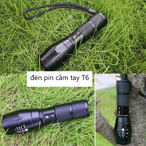 Đèn pin led cầm tay chiếu xa siêu sáng cao cấp T6 hợp kim chống nước pin có thể sạc lại