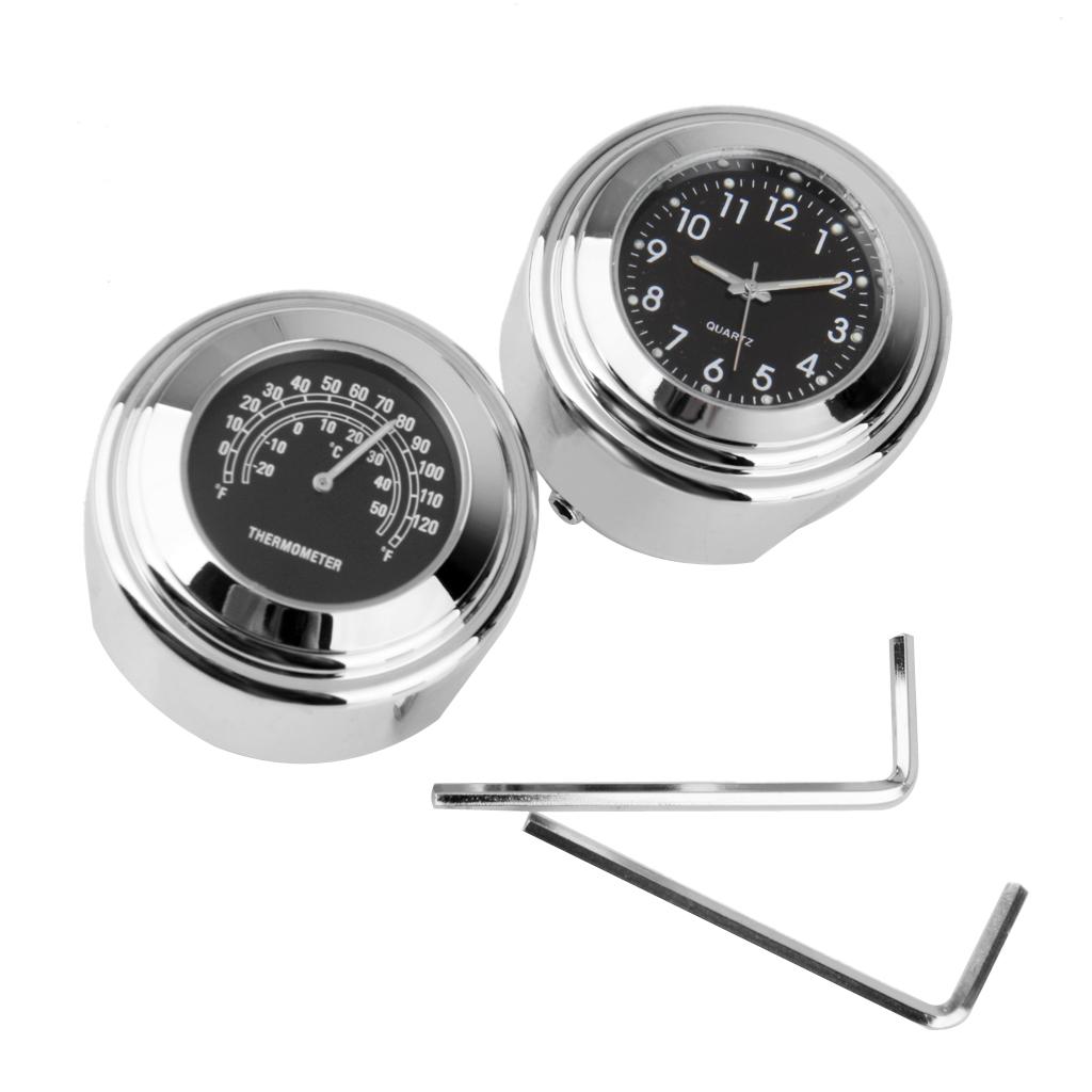 Universal Motorcycle Handlebar Mount Dial Clock & Temp 7/8" 1"