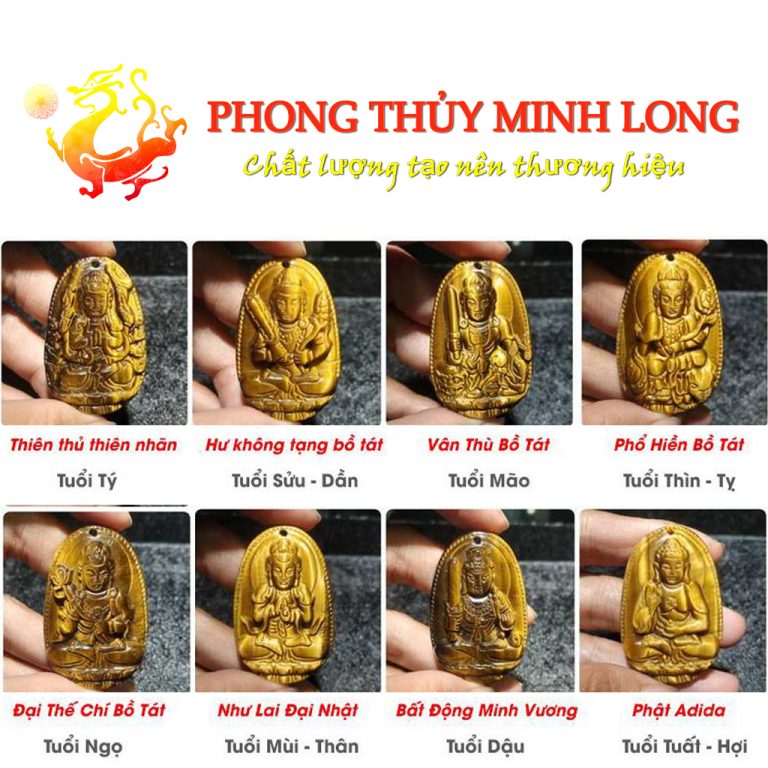 Mặt dây chuyền phật bản mệnh 12 con giáp đá Mắt Hổ Vàng Nâu bọc Bạc