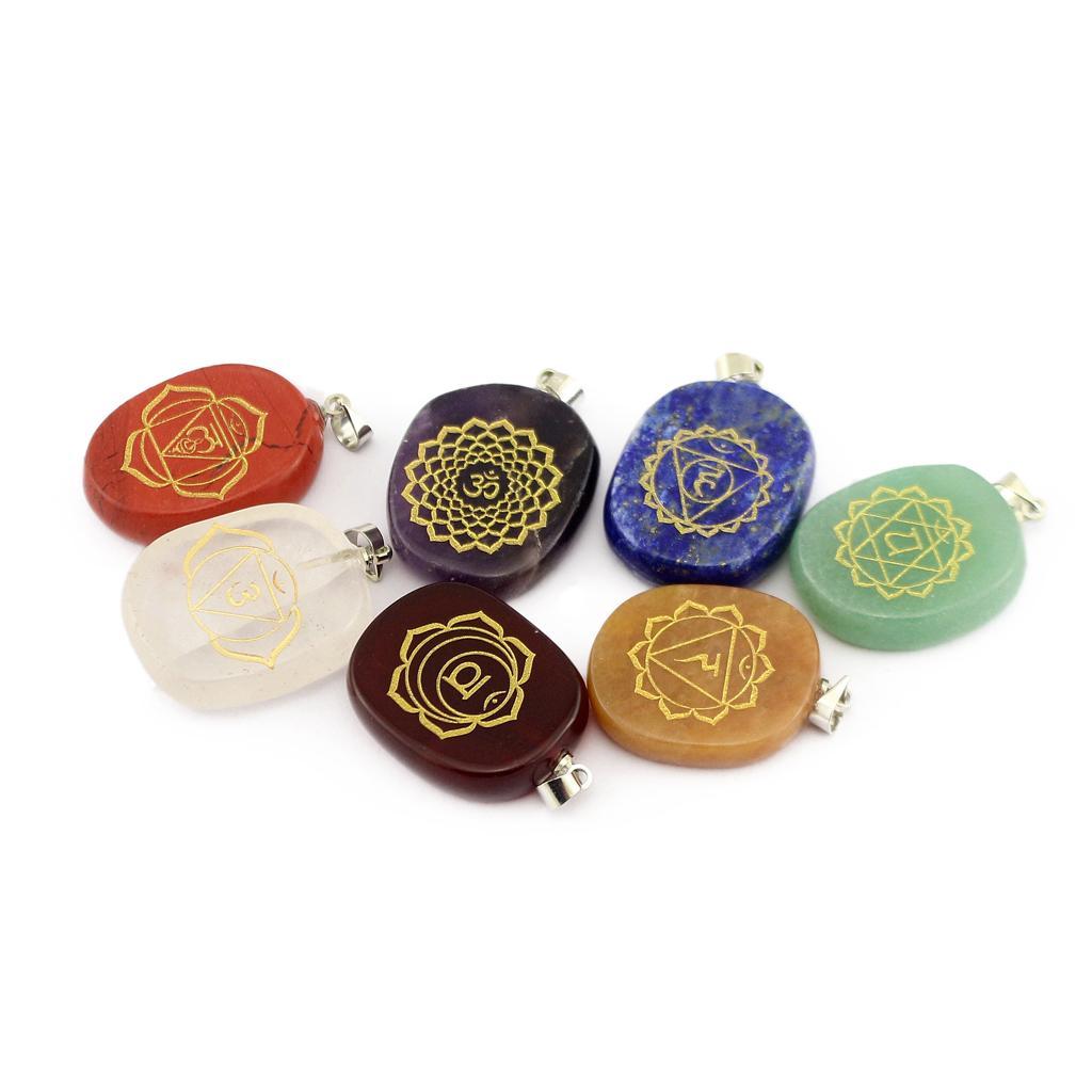 4-8pack Engraved Amethyst Chakra Reiki Energy Healing Crystal Jewellery Pendant