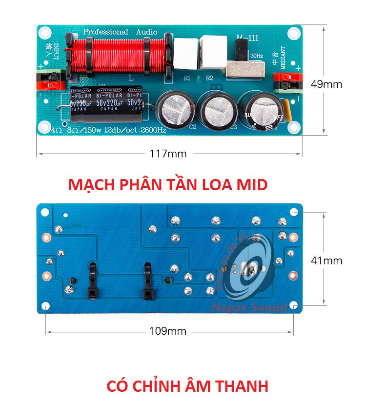 BỘ 2 MẠCH PHÂN TẦN CHO LOA MID - M111 CÓ CHỈNH 2 KIỂU ÂM - PHÂN TẦN LOA TRUNG