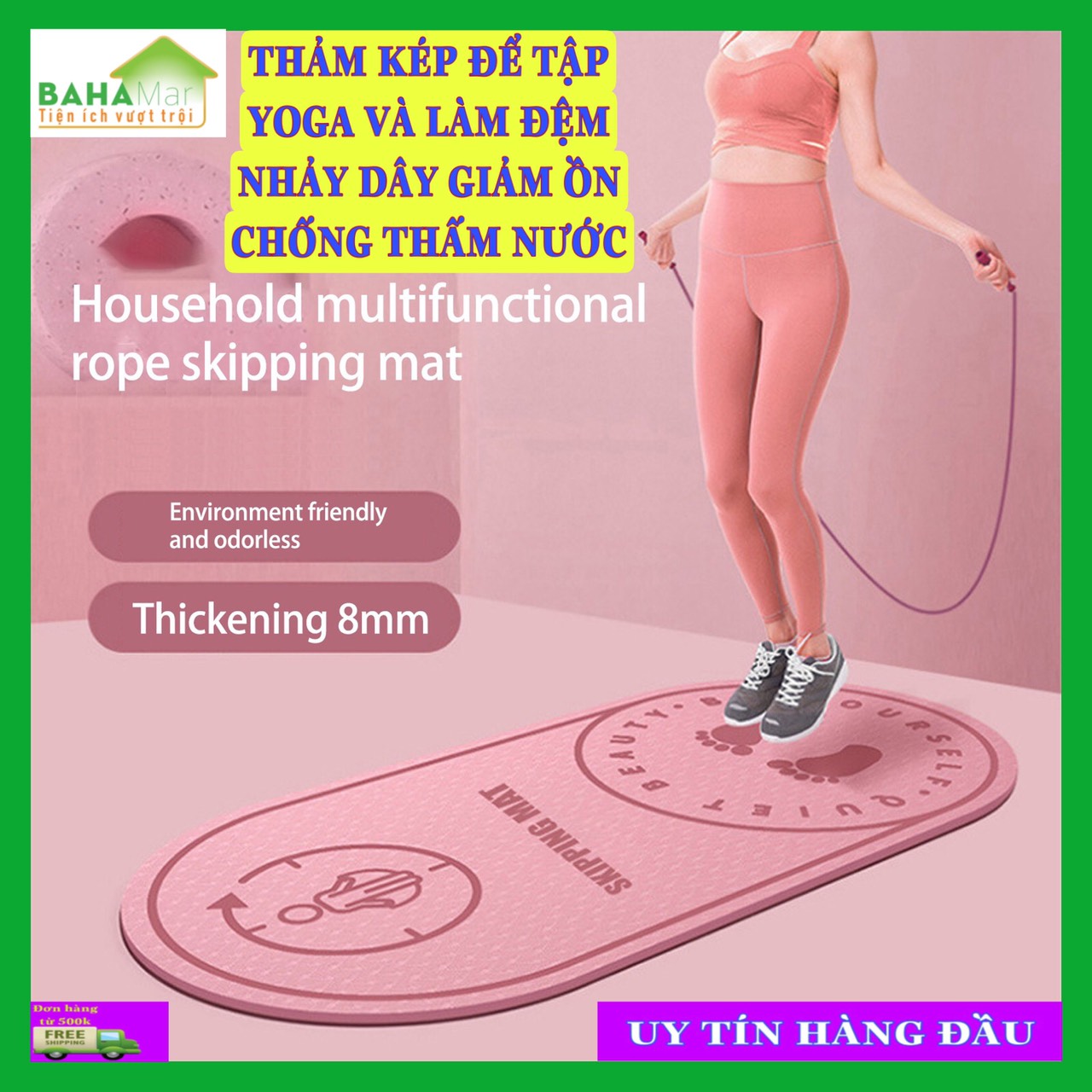 THẢM KÉP ĐỂ TẬP YOGA VÀ LÀM ĐỆM NHẢY DÂY GIẢM ỒN CHỐNG THẤM NƯỚC &quot;BAHAMAR&quot; cung cấp sự mềm mại và thoải mái khi sử dụng trong nhà để bảo vệ đôi chân và giảm tiếng ồn khi tập thể dục, chống thấm nước