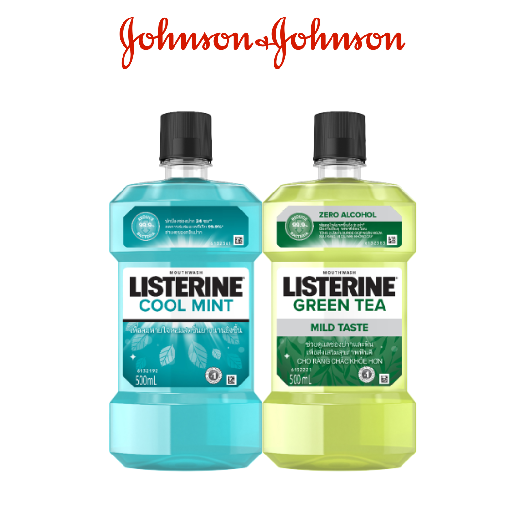 Combo NSM Giữ Hơi Thở Thơm Mát Listerine Coolmint 500ml + NSM Ngừa Sâu Răng Vị Trà Xanh Không Cay Listerine Natural Green Tea 500ml