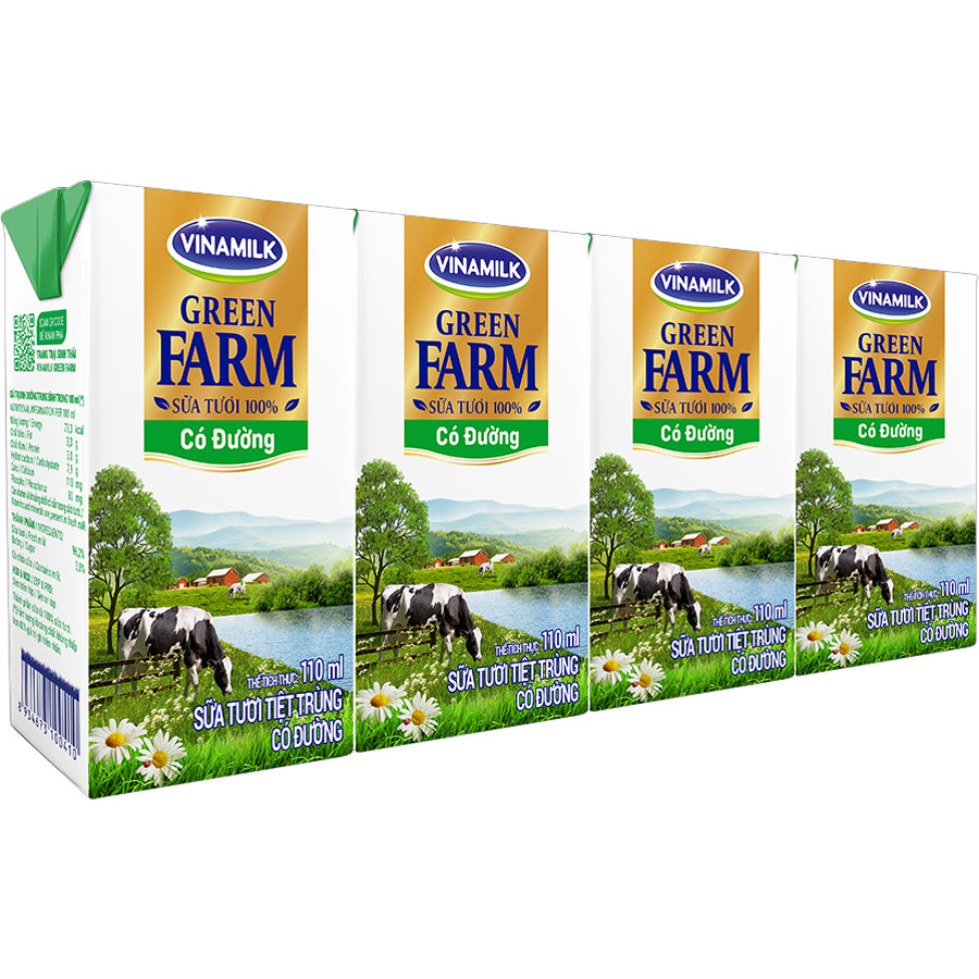 Thùng 48 Sữa Tươi Tiệt Trùng Vinamilk Green Farm - Sữa Tươi 100% Có Đường 110ml