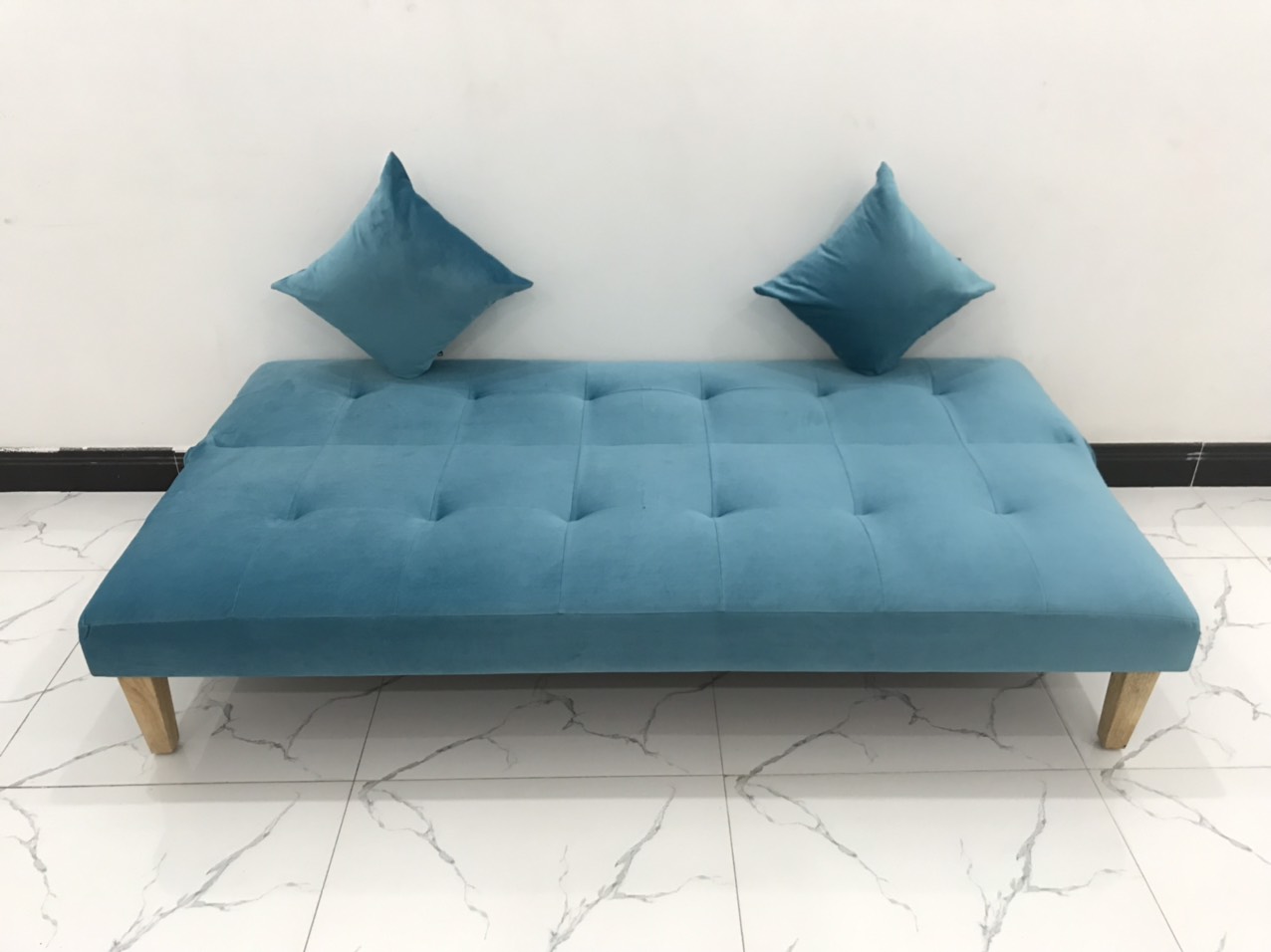 Bộ ghế sofa bed bật giường nằm xanh dương vải nhung nhiều kích cỡ