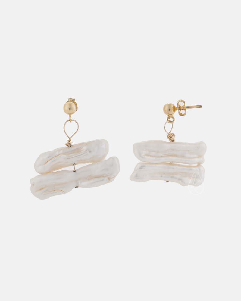 Khuyên tai ngọc trai Drop・Biwa・Gold - A SET SOREI