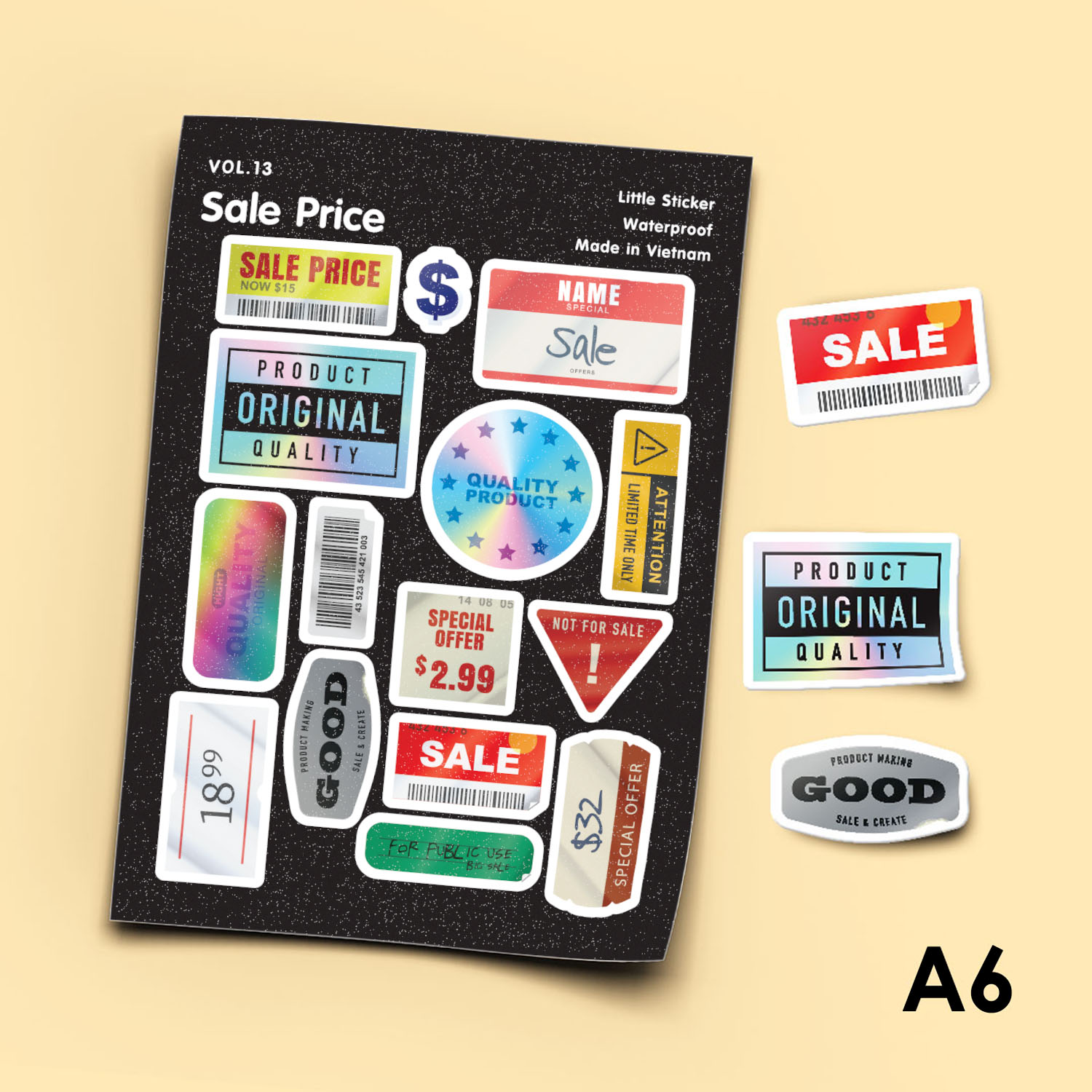 Vol.13 Sale Price - Little Sticker Sheet A6 hình dán cán màn lấp lánh cao cấp - Sticker Factory