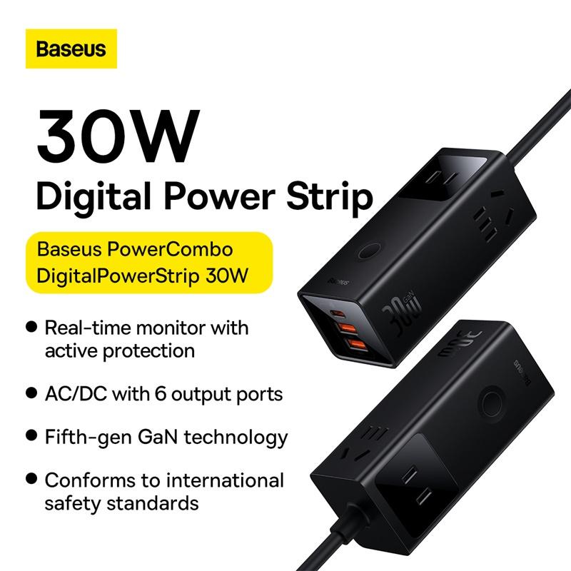 Hình ảnh Bộ Sạc Nhanh Tích Hợp Dây Nguồn Nối Dài Baseus PowerCombo Digital PowerStrip 3AC+2U+1C 30W (Hàng chính hãng)