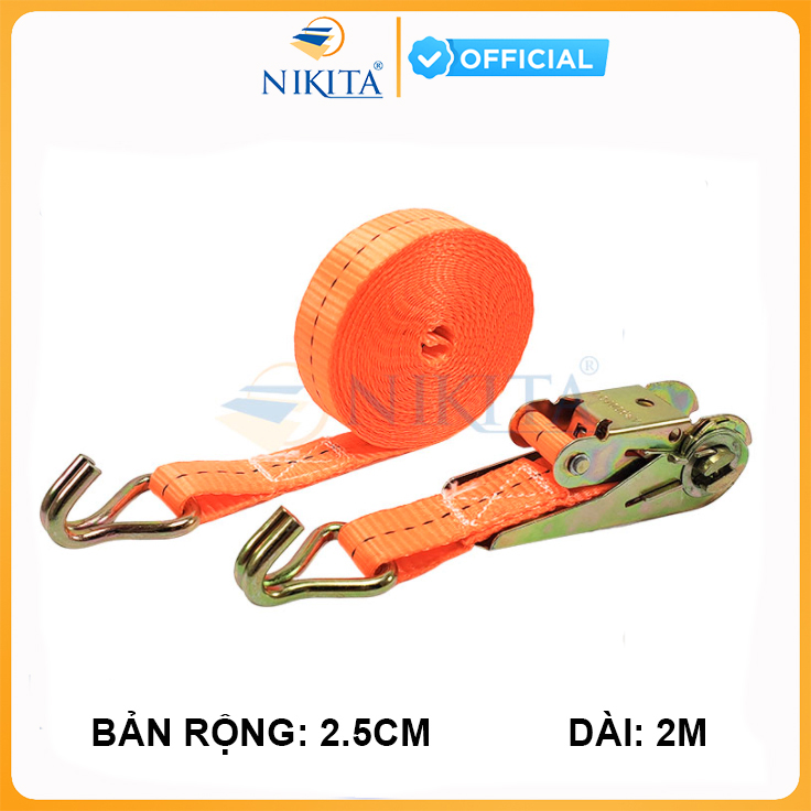 Dây chằng hàng, buộc hàng tăng đơ có móc, màu cam bản 2.5cm chiều dài 2-6m - NIKITA