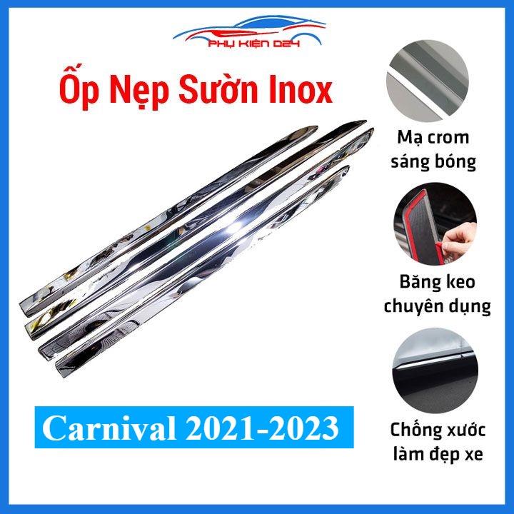 Bộ ốp nẹp sườn, nẹp hông xe ô tô Kia Carnival 2021-2022-2023 mẫu Inox trang trí bảo vệ cửa xe hơi