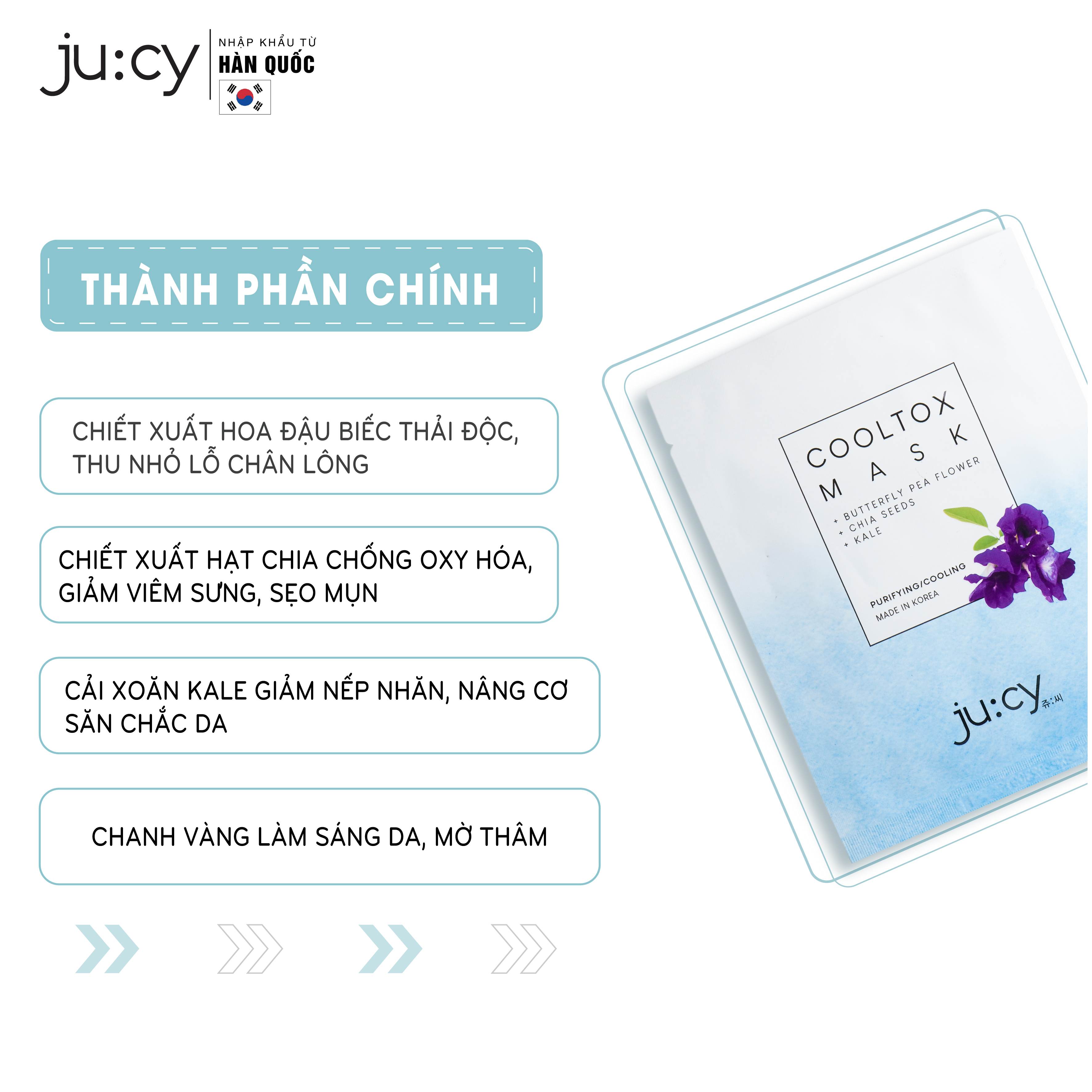Combo 10 miếng Mặt nạ dưỡng trắng da cấp ẩm Hàn Quốc Ju:cy Cooltox Mask