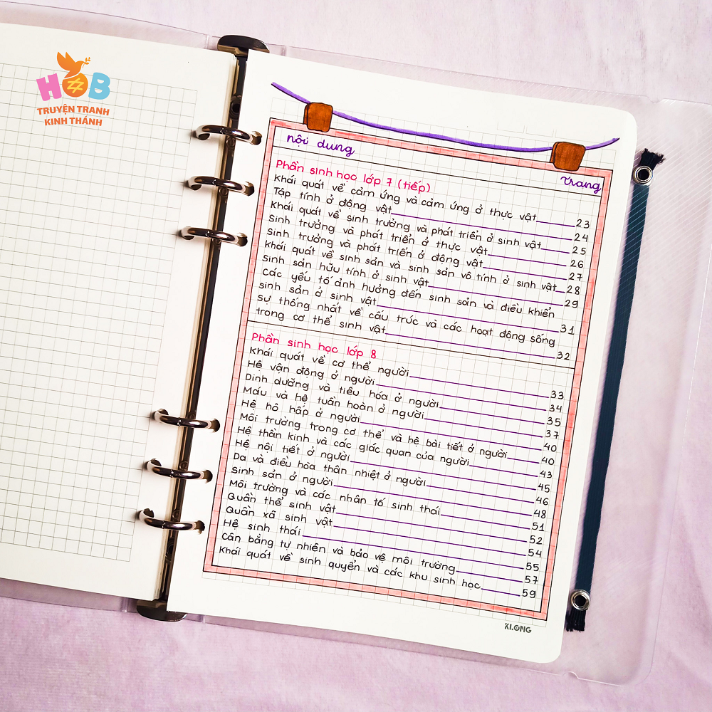Sổ tay ghi chú HOB takenote Lý THCS, Khổ A5 đóng binder trang trí sẵn sticker