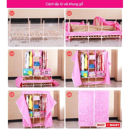 Tủ vải khung gỗ 3 buồng mẫu mới nhất 2019