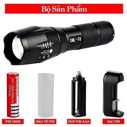 Đèn Pin T6 Đít Đỏ Có Ron Cao Su Chống Nước Hỗ Trợ Zoom X2000 Siêu Sáng